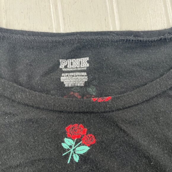 Victorias Secret Pink Rose Print Knot Front Long Sleeve Top S Cotton/Modal Black - Picture 3 of 5